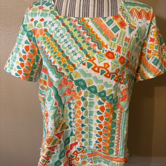 Alfred Dunner Orange and Blue Graphic Short Sleeve Tee - Picture 3 of 15